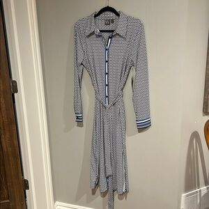 Worthington NWT button down dress in royal blue, black and white, size large